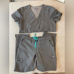 Figs Charcoal Women's Scrub Set with Teal Accent